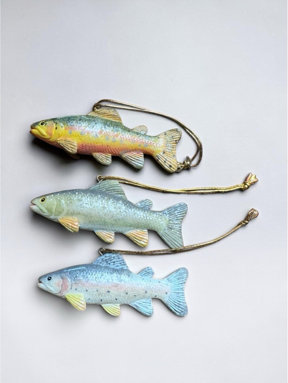 Three Resin Hand Painted Fish Ornaments 3in